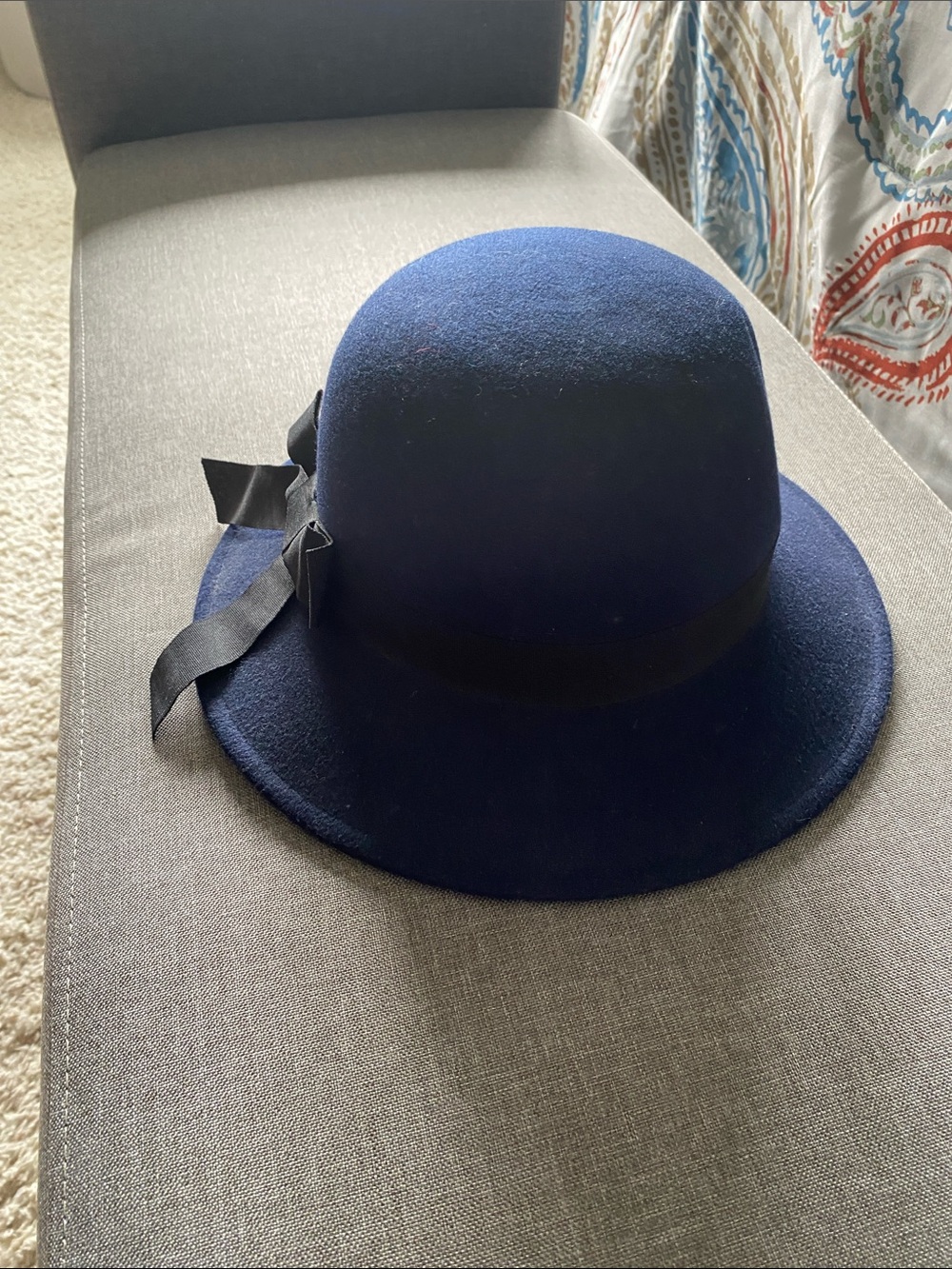 Classic Navy Wool Bow Cloche Hat